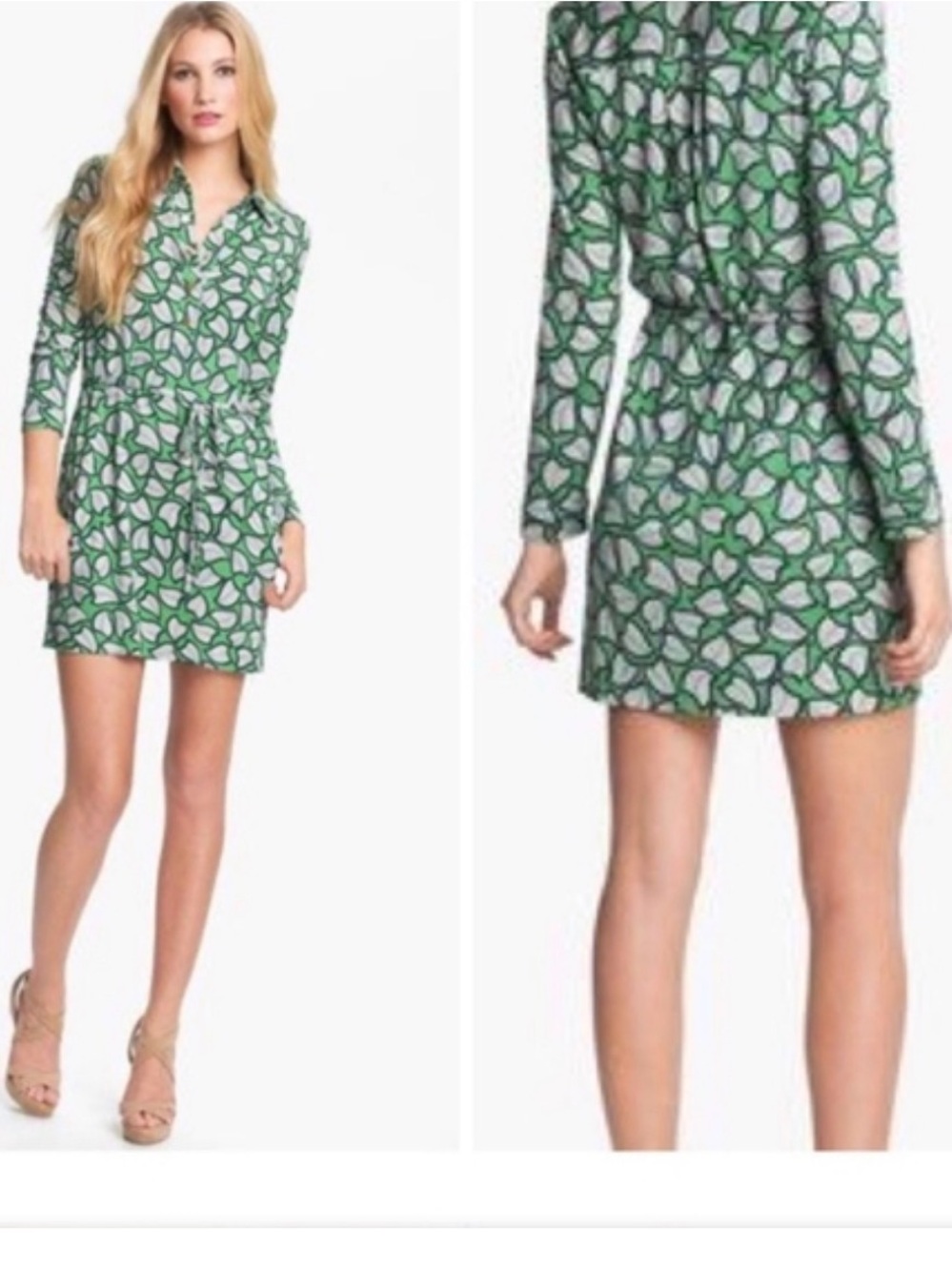 Diane Von Furstenberg Leanna Silk Green/Navy Dress